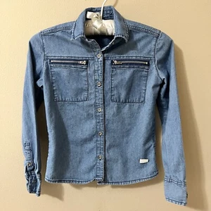 7 For All Mankind 7famk Kids Girls Denim Chambray Shirt Button Down Top S Small  - Picture 1 of 10