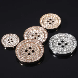 6 X Glitter Rhinestone Sewing Buttons 4-Hole Round for Blazer Coat DIY Craft - Picture 1 of 11