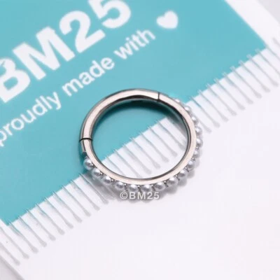 Implant Grade Titanium Pearlescent Beads Lined Clicker Hoop Ring - Image 1 of 4