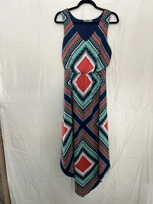 Bailey Blue Long Maxi Sleeveless Dress Sz S V-neck Boho Geometric Colorful - Image 1 of 4