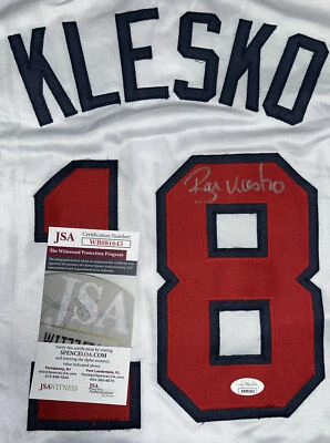 Camiseta blanca firmada por Ryan Klesko de los Bravos de Atlanta JSA prueba de testigos cosida #s Foto 1 de 4