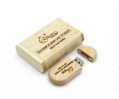 Free Personalized Maple Wooden Bean USB Flash Pen Drive Wedding Memories + Box - Image 1 of 4
