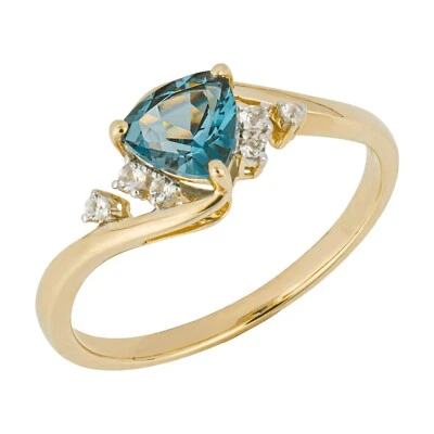 Trillón Azul/Blanco Anillo Topacio 9ct Oro Amarillo 375 Contraste Tallas L - Q - Imagen 1 de 3