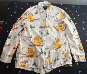 Nick & Nora Skiing Ducks Button Up Pajama Top Sleepwear Size S - Picture 1 of 5