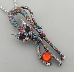 Lange Halskette/Brosche mit buntem Kristall Strass Katze Anhänger - Bild 1 von 3