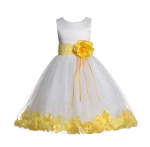 Wedding Pageant Floral Rose Petals Ivory Flower Girl Dress Tulle Princess Kids - Picture 1 of 31