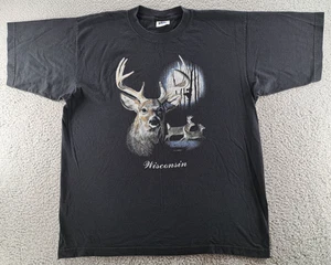VINTAGE Deer Hunting Shirt Mens Large Black Wisconsin CJ Conner Royal Avalon Y2K - Picture 1 of 12