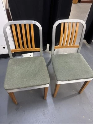 Pair of 1960 Vintage Shaw-Walker Maple & Aluminum Chairs Fabric Covered Seat-P10 - Image 1 of 4