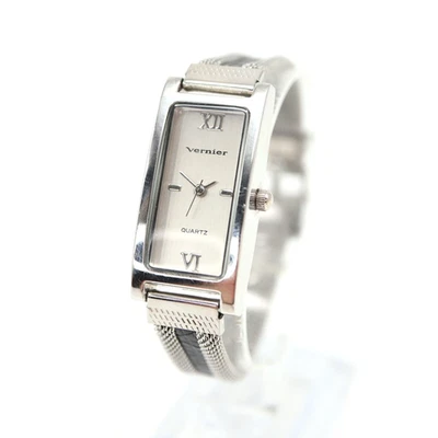Vernier Womens Silver Tone Watch 18mm Slim Rectangle Mesh Strap with New Battery - Image 1 of 4