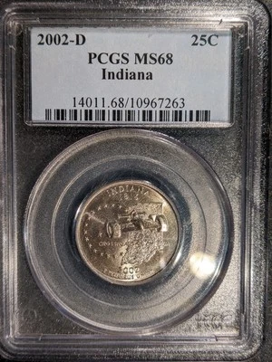 2002-d PCGS MS-68 Indiana IN Washington State Quarter OBH Old Bl Holder Pop ~150 - Image 1 of 2