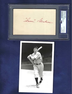 Goose Goslin Washington Senators Baseball Autographed 3x5 Card & Photo PSA SLAB - Picture 1 of 1