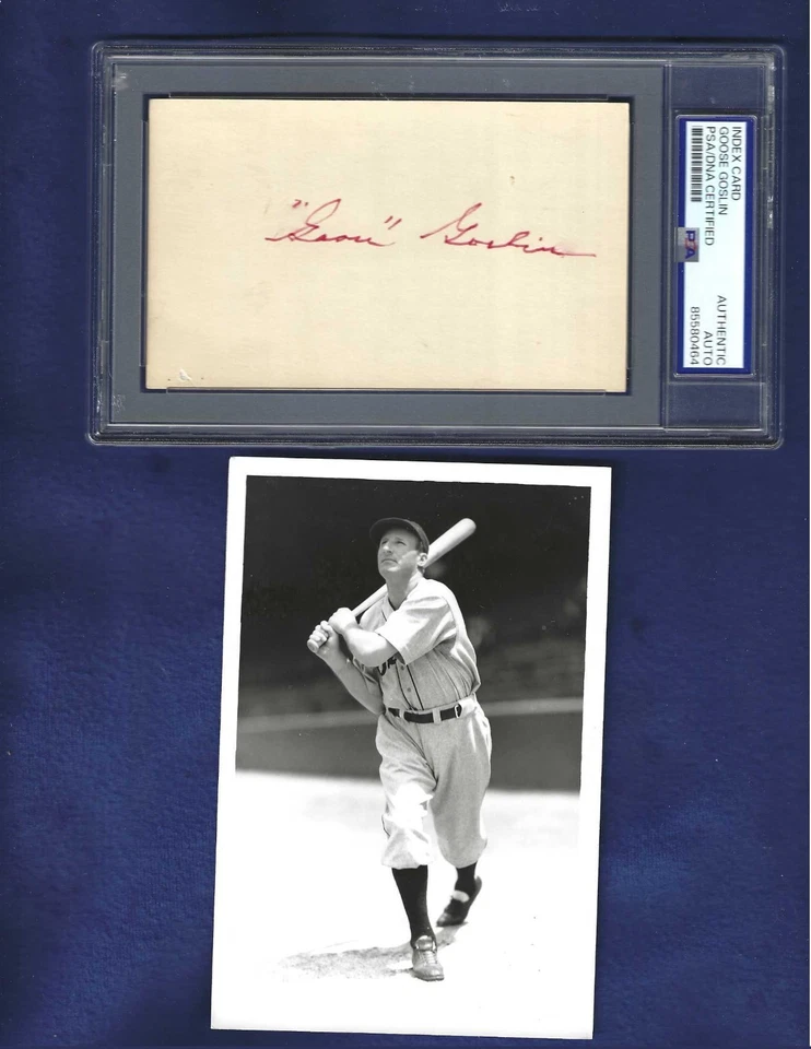 Goose Goslin Washington Senators Baseball Autographed 3x5 Card & Photo PSA SLAB - Image 1 of 1