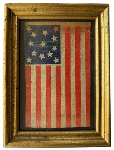 Circa 1876 ANTIQUE 13 Star Centennial American Parade Flag Folk Art Primitive - Picture 1 of 18