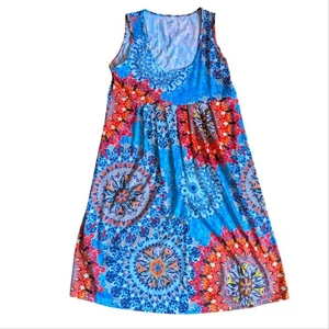 Bohemian Style Mandala Print Babydoll Vacation Summer Bright Tank Dress - Picture 1 of 4