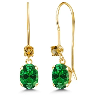 14K Yellow Gold Simulated Emerald and Citrine French Wire Dangle Earrings For - Image 1 of 4