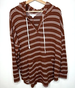 Market & Spruce Hoodie Womens 1X Plus Size Rust Brown Stripes Drawstring Pockets - Picture 1 of 4