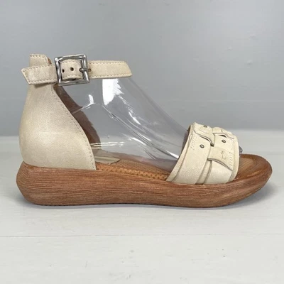 Miz Mooz Indra Sandals Womens Size 38 Beige Leather Ankle Strap Wedge Shoes - Image 1 of 4