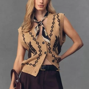 Moon River Jacquard V-Neck Cardigan Pullover Weste Western Pferde Boho Gr. Large - Bild 1 von 10