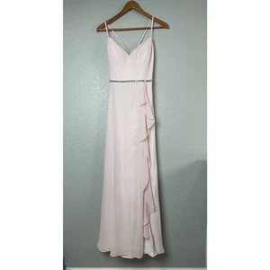 Vestido de dama de honor Azazie para mujer talla A8 rosa pálido línea A de gasa acanalada - Imagen 1 de 12