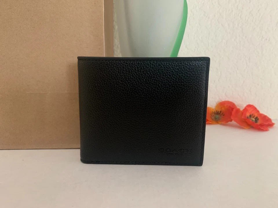 Genuine Coach Men's Black Smooth Calf Leather ID Billfold Wallet