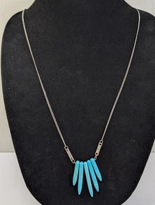 Boho Faux Türkis Halskette mit Anhänger silberfarben - Bild 1 von 5