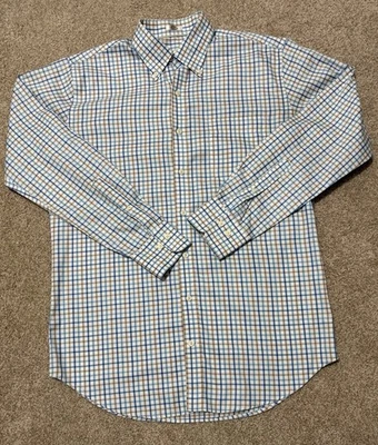 Camisa Peter Millar Nanoluxe Easycare Tattersall azul/bronceado a cuadros con botones talla M Foto 1 de 4