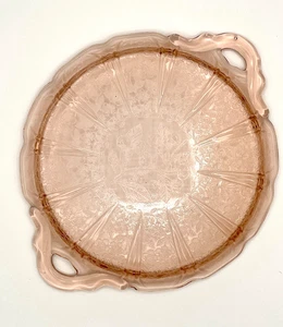 Vintage Jeannette Depression Glas Kirschblüte Kuchenteller mit Griffen  - Bild 1 von 5