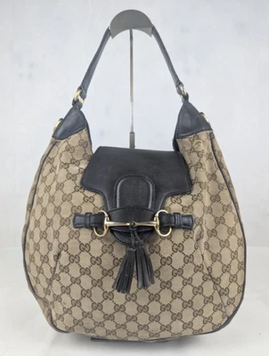 GUCCI Brown Medium GG Canvas Emily Flap Satchel Black Beige Handbag Made in Ital - Image 1 of 4