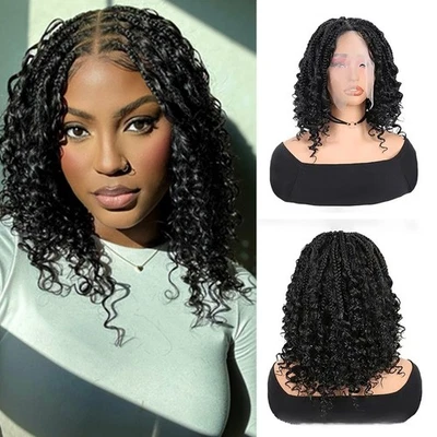 Pelucas trenzadas cortas de 16" para mujeres negras de encaje completo trenzas pelucas con pelo de bebé Foto 1 de 4