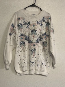 Sudadera vintage años 90 India tinta pintada a mano y joya abuela suéter 26x31 - Imagen 1 de 6