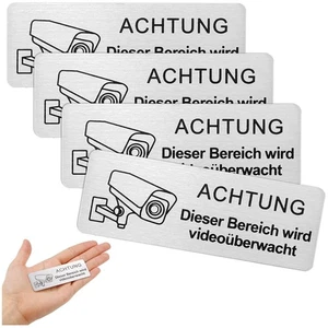 4 Stück Achtung Videoüberwachung Schild Klein 8.5x3 cm, kamera überwachung in - Picture 1 of 10