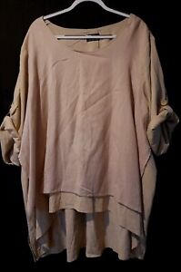  SARA Beige  3/4 Roll Tab Sleeve Layered Buttons On Back Top Linen Blend Size 24