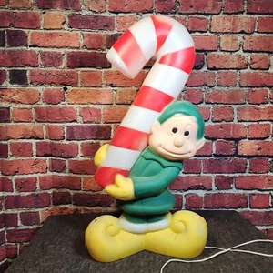 Vintage Holiday Christmas Elf With Candy Cane General Foam Plastic 33” Blow Mold - Picture 1 of 20