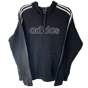 Adidas schwarz 3 Streifen großes Logo Pullover Fleece gefüttert Hoodie Herren Größe Large L - Bild 1 von 9