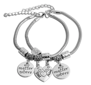 2 piezas / Juego Brazalete Brazalete No Matter Where Best Friends Corazón Dije BFF - Imagen 1 de 8