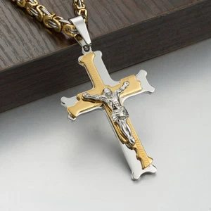 Venta Mujer Hombre Acero Inoxidable Cruz Crucifijo Jesús Colgante Collar Cadena - Imagen 1 de 5