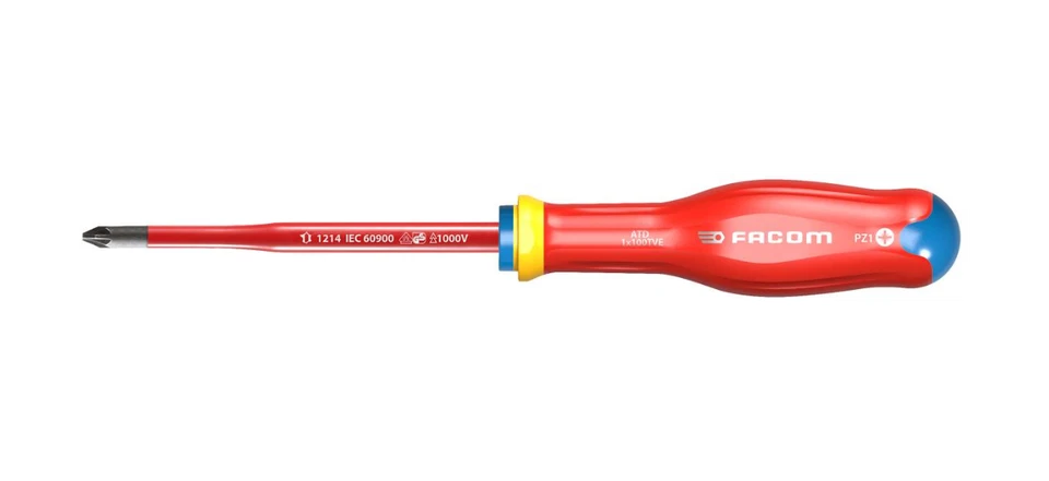 Facom ATD1X100TVE Protwist 1000v VDE Slim Insulated Screwdriver Pozi PZ1 x 100mm - Image 1 of 1
