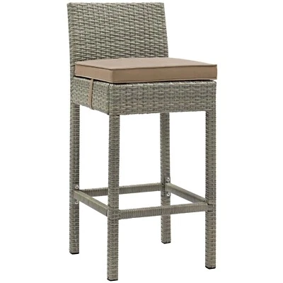 Modway Conduit Outdoor Patio Wicker Rattan Bar Stool in Light Gray Mocha - Image 1 of 3