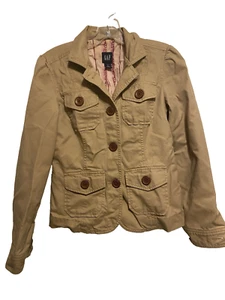 GAP Women’s Utility Jacket Khaki Button Front Beige Fitted Size 00 pre-owned - Picture 1 of 8