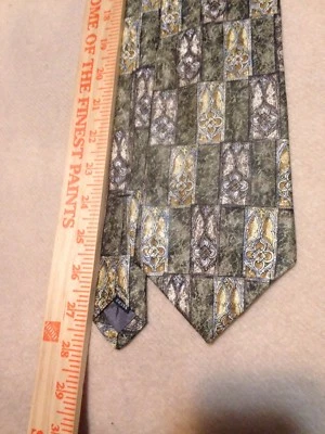 Corbata Adolfo 100% Seda Importada 56 Pulgadas Oro Verde Mármol Rectángulos Patrón Foto 1 de 4