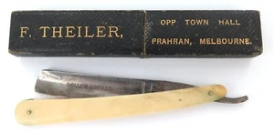 Nice F Theiler, Prahran, Melbourne Barber Saloon Box & Matching Cut Throat Razor - Picture 1 of 9