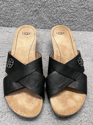 Sandali con zeppa UGG Lyra donna taglia 10 neri in pelle ciottolata punta aperta