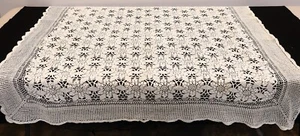 VINTAGE LARGE CROCHET LEAF FLORAL LACE TABLECLOTH - Foto 1 di 7