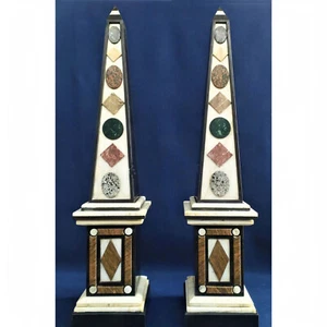 24" Two Piece Marble Obelisk Pietra Dura Art Party Decor Obelisk for Home - Picture 1 of 3