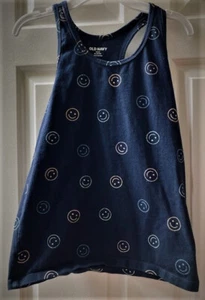 OLD NAVY RACER BACK NAVY BLUE FITTED TANK TOP SMILEY FACES-GIRL'S SIZE XL 14/16 - Picture 1 of 2