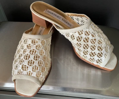 DE COLECCIÓN Martinez Valero Tacones Bloque de Encaje SUELAS DESLIZANTES EN SANDALIAS/CUERO ~ Talla 9 Foto 1 de 4