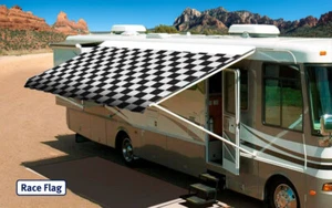 RV Awning Replacement fabric canopy, 10' Checkered Flag w/Wht W/G (Fabric:9'2") - Picture 1 of 1