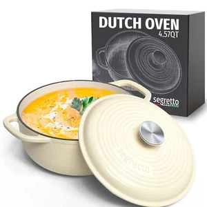 Segretto Cookware Enameled Cast Iron Dutch Oven Pot with Lid 4.57 Quarts, Bia... - Picture 1 of 5