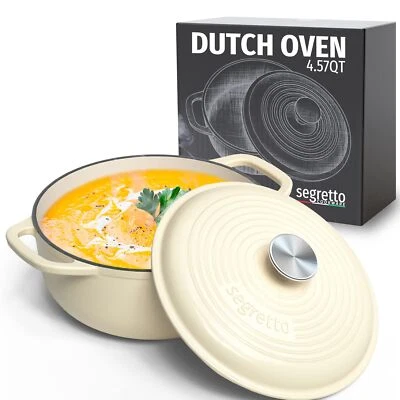 Segretto Cookware Enameled Cast Iron Dutch Oven Pot with Lid 4.57 Quarts, Bia... - Image 1 of 4