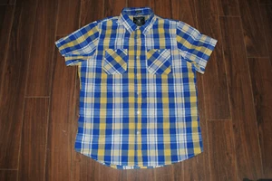 Bluenotes Button Up Short Sleeve Shirt Blue Plaid XL Slim Fit - Imagen 1 de 7